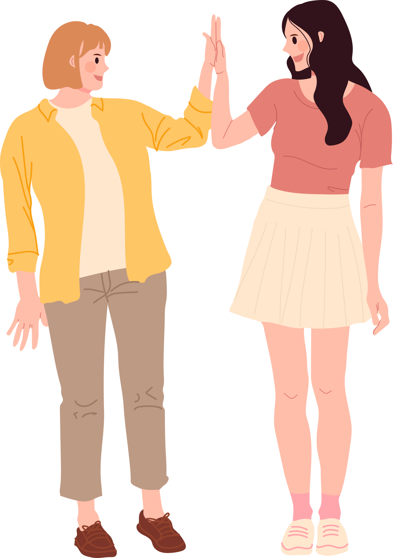 couple friends meeting together greeting giving high five